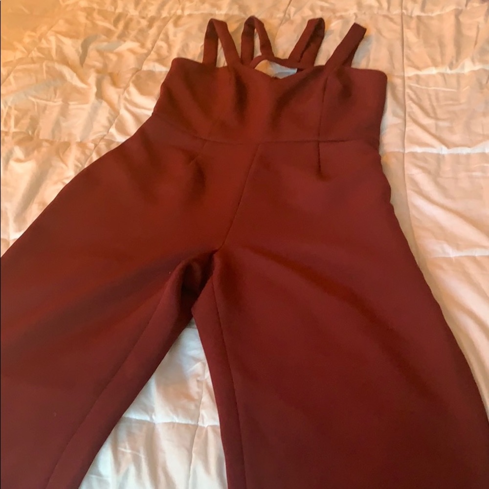 Express burgundy/rust colored jumpsuit